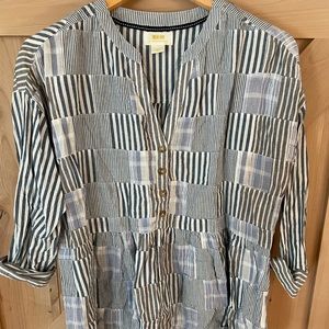 Maeve by Anthropologie Blue Stripe Button Front Shirt
